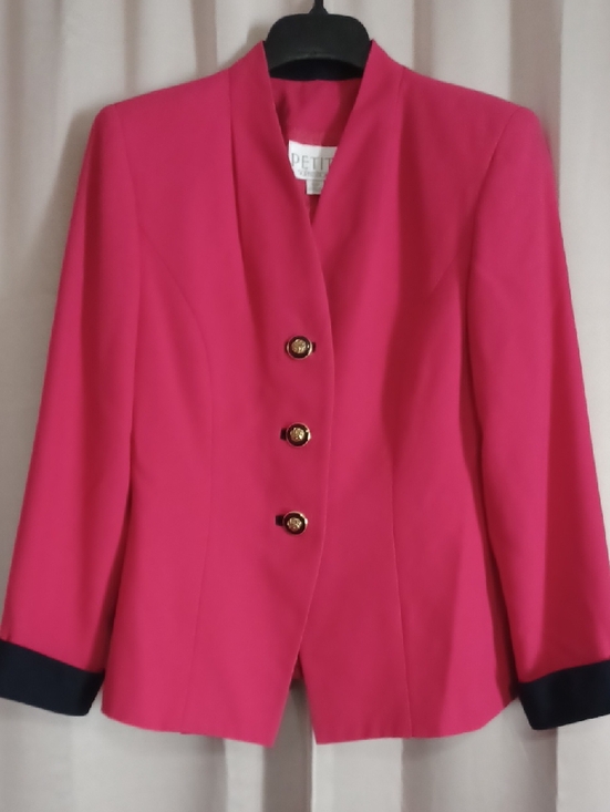 Petite Sophisticate Jackets & Blazers - Petite Sophisticate Hot Pink Power Dressing Blazer Contrast Black Cuffs 80s Glam
